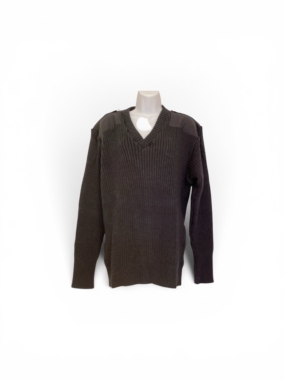 Men's V-Neck Ribbed 100% Wool Pullover Sweater in Black